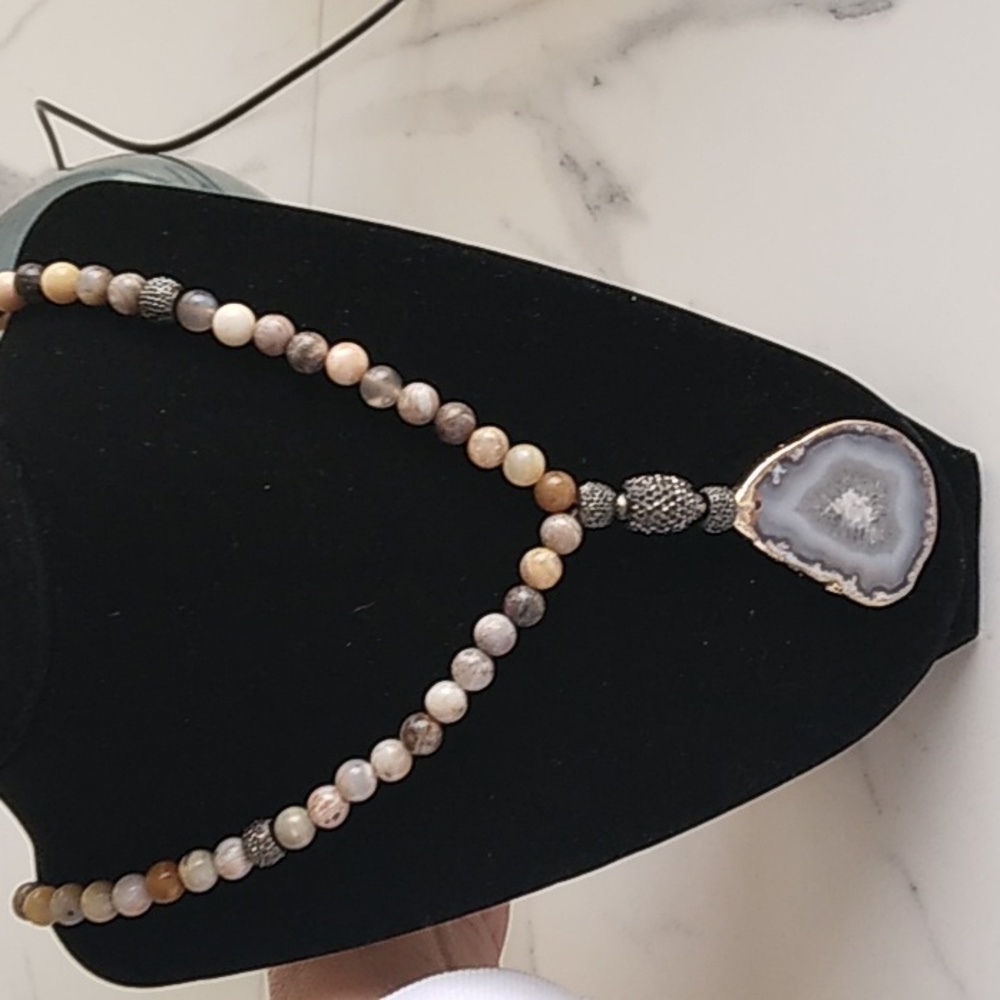 Glazed Gold Plated Agate Long Necklace
